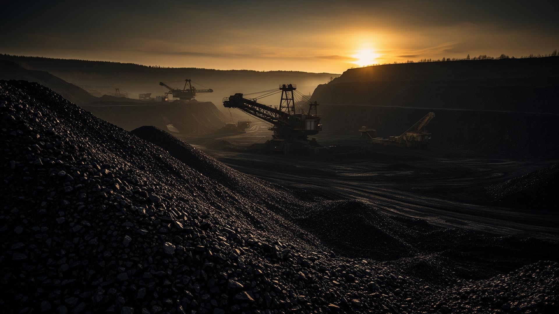 Open-pit coal mine at golden hour